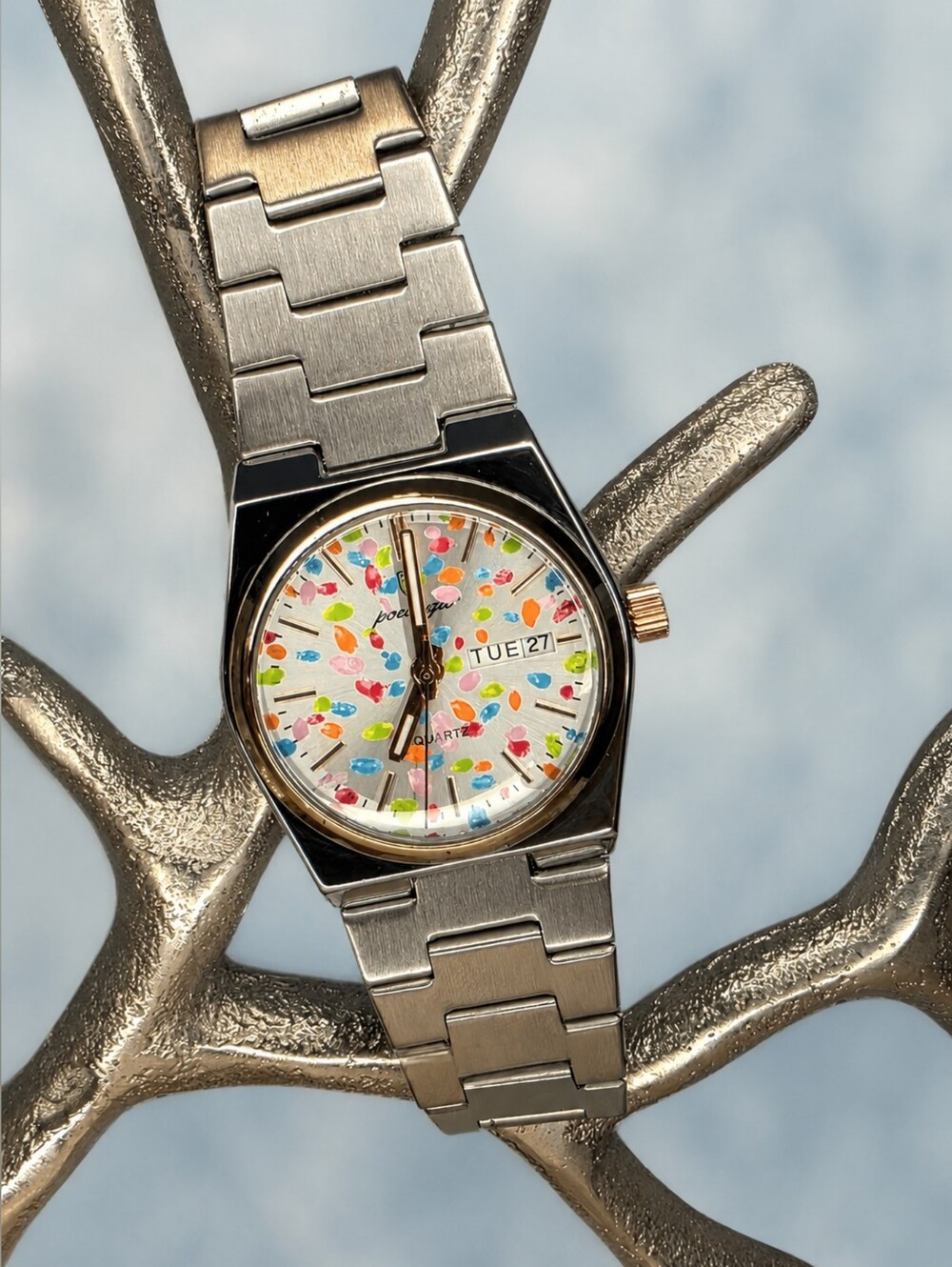 Poedagar Watch - Colorful Hand-Painted Dial - Gold Bezel Accents - w/Box